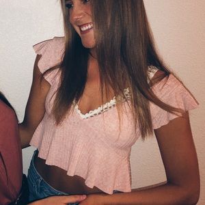 Pink Cotton Peplum Crop Top